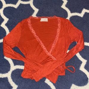 Urban Outfitters Orange Long Sleeve Lace Top